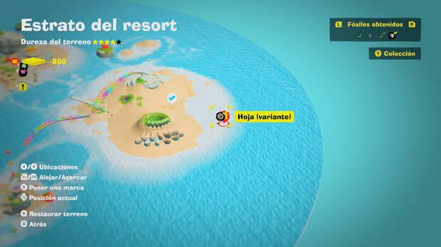 Donkey Kong Bananza - Localización en el mapa del fósil Hoja (variante) 01 en Estrato del resort