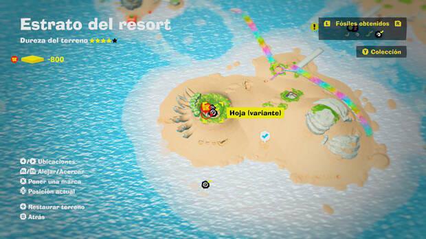 Donkey Kong Bananza - Localización en el mapa del fósil Hoja (variante) 02 y 03 en Estrato del resort