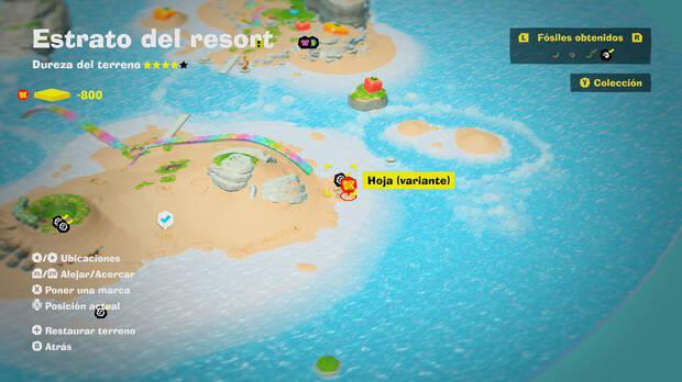 Donkey Kong Bananza - Localización en el mapa del fósil Hoja (variante) 04 en Estrato del resort