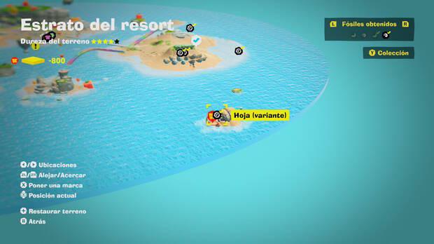 Donkey Kong Bananza - Localización en el mapa del fósil Hoja (variante) 05 en Estrato del resort