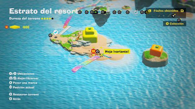 Donkey Kong Bananza - Localización en el mapa del fósil Hoja (variante) 17 en Estrato del resort