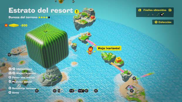 Donkey Kong Bananza - Localización en el mapa del fósil Hoja (variante) 18 en Estrato del resort