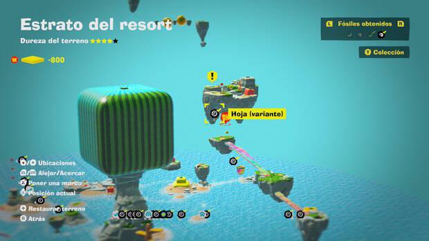Donkey Kong Bananza - Localización en el mapa del fósil Hoja (variante) 19 en Estrato del resort