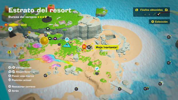 Donkey Kong Bananza - Localización en el mapa del fósil Hoja (variante) 11 en Estrato del resort