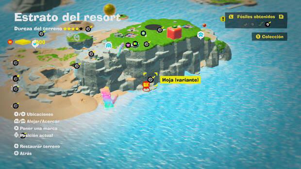 Donkey Kong Bananza - Localización en el mapa del fósil Hoja (variante) 13 en Estrato del resort