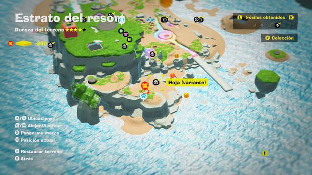 Donkey Kong Bananza - Localización en el mapa del fósil Hoja (variante) 14 en Estrato del resort
