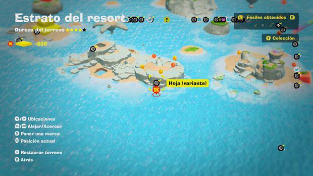 Donkey Kong Bananza - Localización en el mapa del fósil Hoja (variante) 24 en Estrato del resort