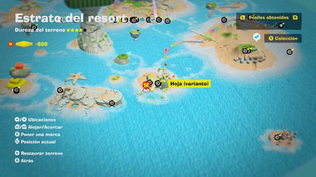 Donkey Kong Bananza - Localización en el mapa del fósil Hoja (variante) 25 y 26 en Estrato del resort