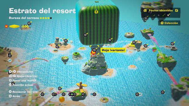 Donkey Kong Bananza - Localización en el mapa del fósil Hoja (variante) 28 en Estrato del resort