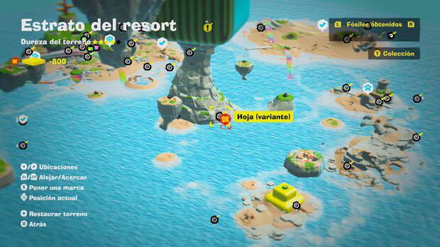 Donkey Kong Bananza - Localización en el mapa del fósil Hoja (variante) 29 en Estrato del resort