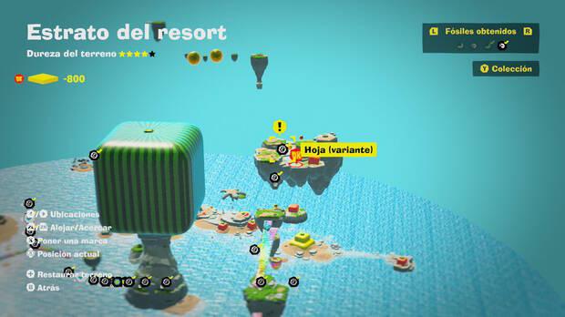 Donkey Kong Bananza - Localización en el mapa del fósil Hoja (variante) 20 en Estrato del resort