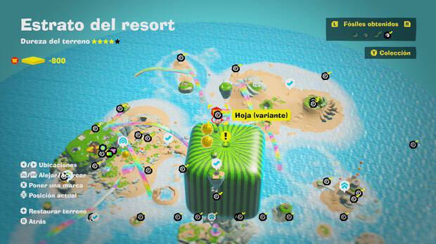 Donkey Kong Bananza - Localización en el mapa del fósil Hoja (variante) 30 en Estrato del resort