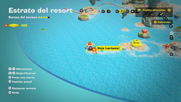 Donkey Kong Bananza - Localización en el mapa del fósil Hoja (variante) 21 en Estrato del resort