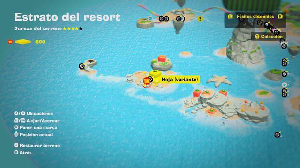 Donkey Kong Bananza - Localización en el mapa del fósil Hoja (variante) 22 en Estrato del resort