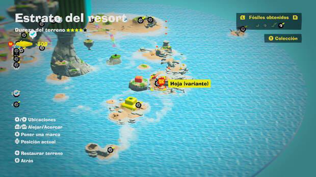Donkey Kong Bananza - Localización en el mapa del fósil Hoja (variante) 23 en Estrato del resort