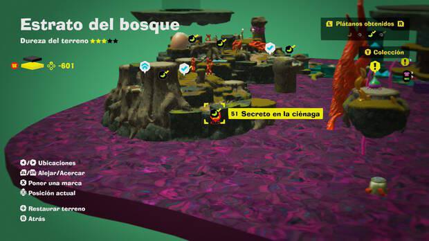 Donkey Kong Bananza - Localización en el mapa del plátano 51 en Estrato del bosque