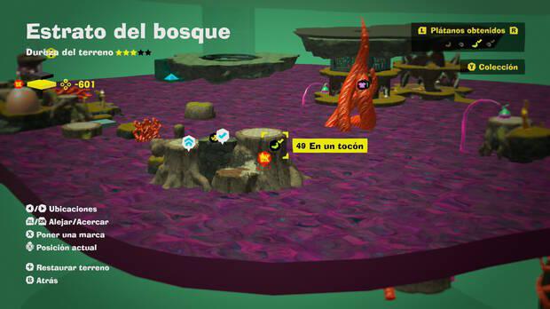 Donkey Kong Bananza - Localización en el mapa del plátano 49 en Estrato del bosque