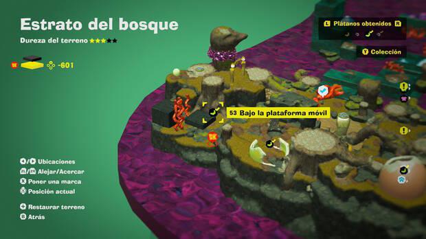 Donkey Kong Bananza - Localización en el mapa del plátano 53 en Estrato del bosque