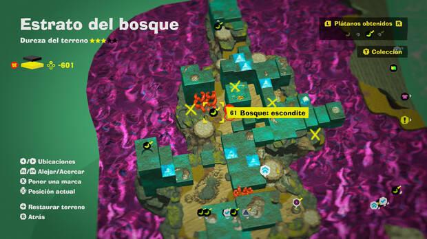 Donkey Kong Bananza - Localización en el mapa del plátano 61 en Estrato del bosque