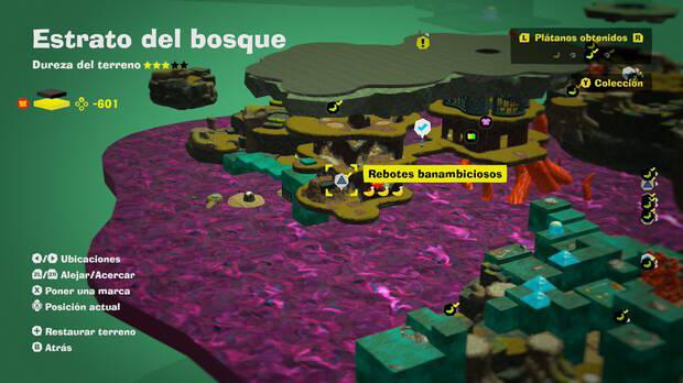 Donkey Kong Bananza - Localización en el mapa del plátano 65 en Estrato del bosque
