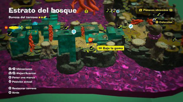 Donkey Kong Bananza - Localización en el mapa del plátano 59 en Estrato del bosque