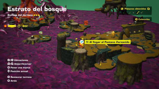 Donkey Kong Bananza - Localización en el mapa del plátano 73 en Estrato del bosque