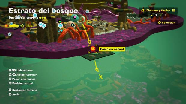 Donkey Kong Bananza - Localización en el mapa del plátano 63 en Estrato del bosque