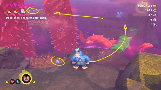 Donkey Kong Bananza - Ubicación del plátano 71 en Estrato del bosque