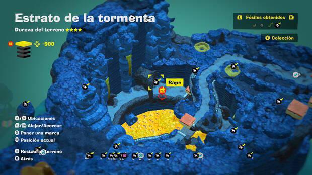 Donkey Kong Bananza - Localización en el mapa del fósil rape 05 en Estrato de la tormenta