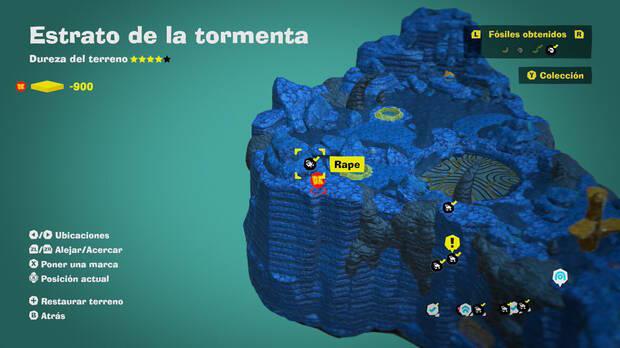 Donkey Kong Bananza - Localización en el mapa del fósil rape 01 en Estrato de la tormenta