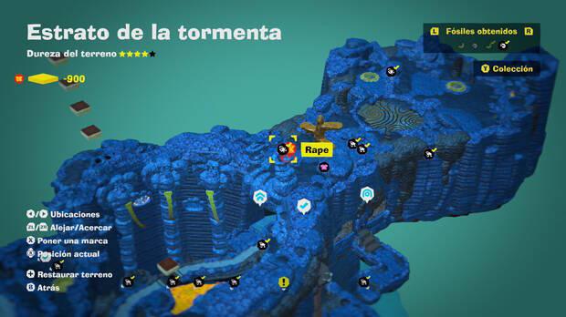 Donkey Kong Bananza - Localización en el mapa del fósil rape 02 en Estrato de la tormenta