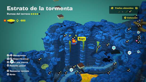 Donkey Kong Bananza - Localización en el mapa del fósil rape 04 en Estrato de la tormenta