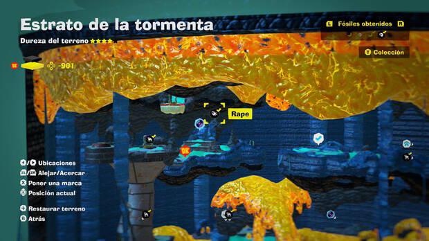 Donkey Kong Bananza - Localización en el mapa del fósil rape 06 en Estrato de la tormenta