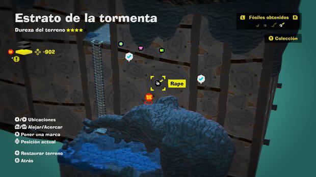 Donkey Kong Bananza - Localización en el mapa del fósil rape 07 en Estrato de la tormenta