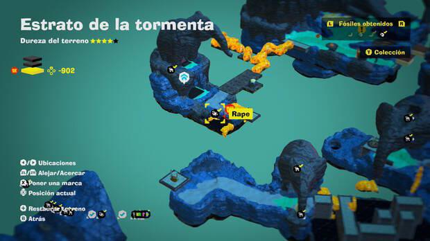 Donkey Kong Bananza - Localización en el mapa del fósil rape 08 en Estrato de la tormenta