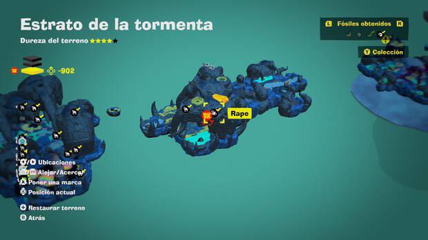 Donkey Kong Bananza - Localización en el mapa del fósil rape 09 en Estrato de la tormenta