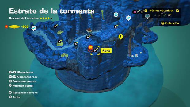 Donkey Kong Bananza - Localización en el mapa del fósil Rana 09 en Estrato de la tormenta