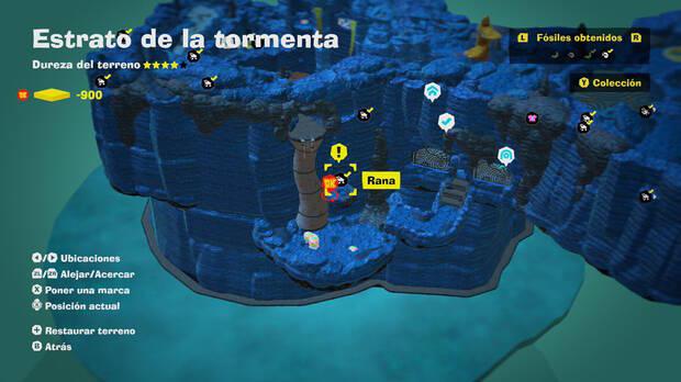 Donkey Kong Bananza - Localización en el mapa del fósil Rana 10 en Estrato de la tormenta