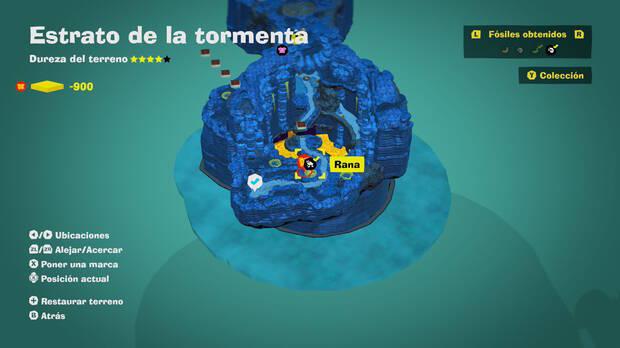 Donkey Kong Bananza - Localización en el mapa del fósil rana 01 en Estrato de la tormenta
