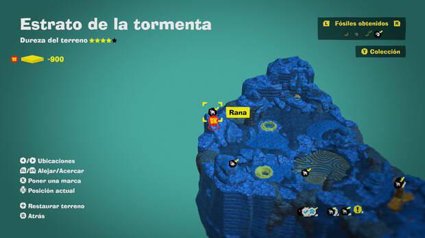 Donkey Kong Bananza - Localización en el mapa del fósil Rana 11 en Estrato de la tormenta