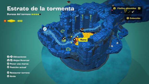 Donkey Kong Bananza - Localización en el mapa del fósil Rana 02 en Estrato de la tormenta