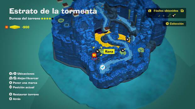 Donkey Kong Bananza - Localización en el mapa del fósil Rana 03 en Estrato de la tormenta