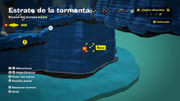 Donkey Kong Bananza - Localización en el mapa del fósil Rana 18 en Estrato de la tormenta