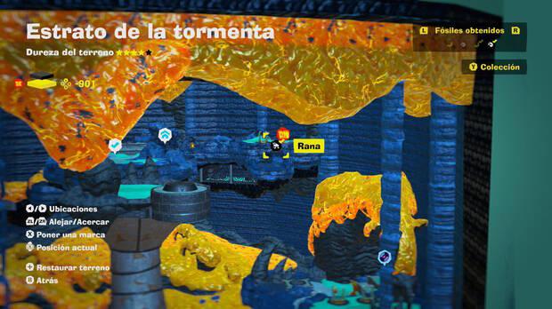 Donkey Kong Bananza - Localización en el mapa del fósil Rana 21 en Estrato de la tormenta