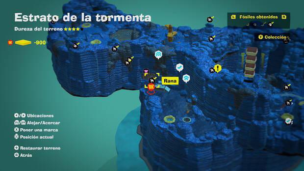 Donkey Kong Bananza - Localización en el mapa del fósil Rana 13 en Estrato de la tormenta