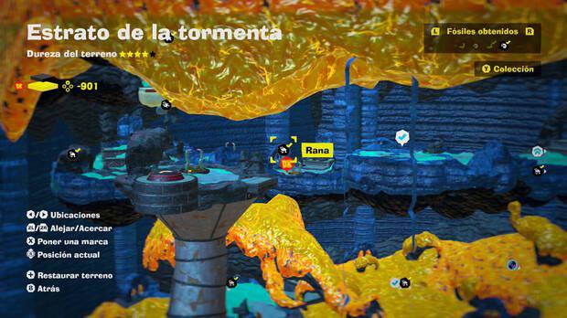 Donkey Kong Bananza - Localización en el mapa del fósil Rana 26 en Estrato de la tormenta