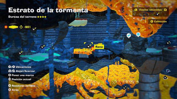 Donkey Kong Bananza - Localización en el mapa del fósil Rana 27 en Estrato de la tormenta