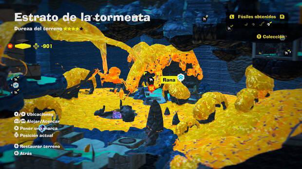 Donkey Kong Bananza - Localización en el mapa del fósil Rana 28 en Estrato de la tormenta