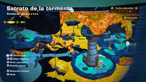 Donkey Kong Bananza - Localización en el mapa del fósil Rana 30 y 31 en Estrato de la tormenta