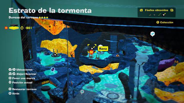 Donkey Kong Bananza - Localización en el mapa del fósil Rana 22 en Estrato de la tormenta